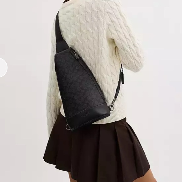 NWT Coach Dominic Sling Leather Black Signature Monogram Bag - Picture 6 of 6